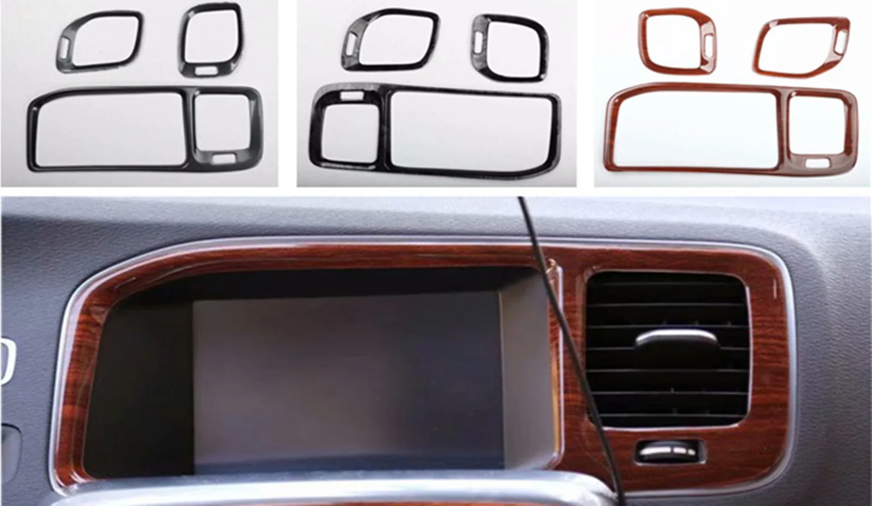 3pcs/lot ABS carbon fiber grain or wooden grain front air conditioning outlet decoration cover for 2014-2018 Volvo S60