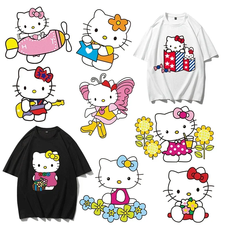 2024 Hello Kitty Cartoon Fashion Patches Iron on Patches for Clothing Heart Transfer Patches Thermal Sticker on Clothes Applique