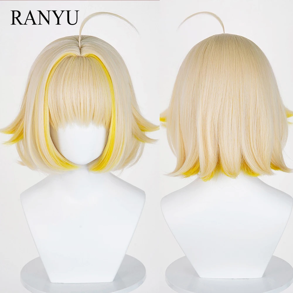 Blonde Ombre Yellow Short Straight Synthetic Wigs Bangs Anime Game Cosplay Fluffy Heat Resistant Wig for Daily Party