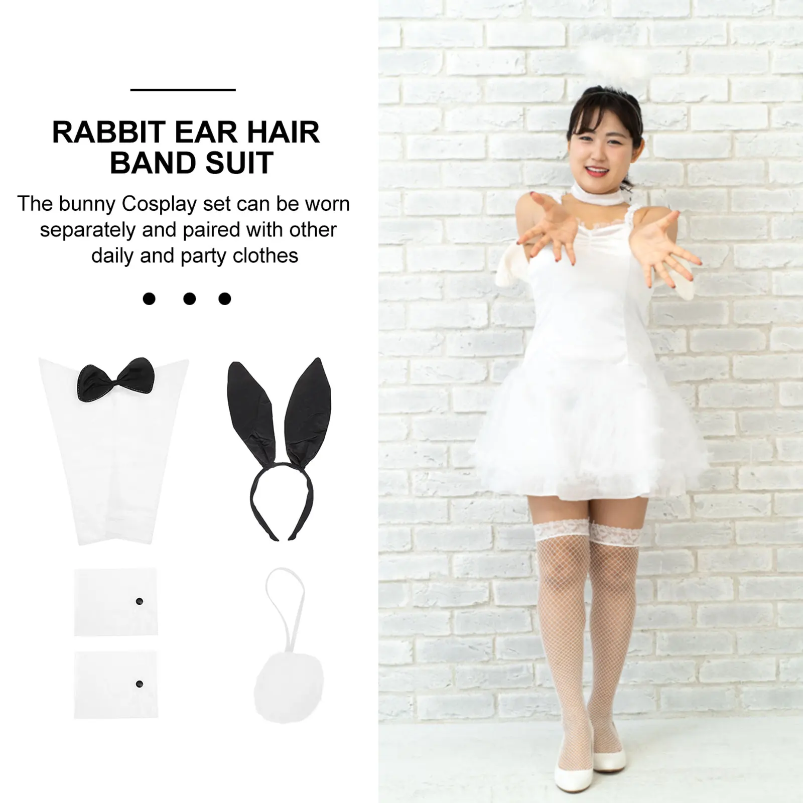 

1Set Bunny Costume Accessories Set Rabbit Ear Headband Tail Collar Sleeve Party Cosplay Bunny Ear Headband Costume Prop