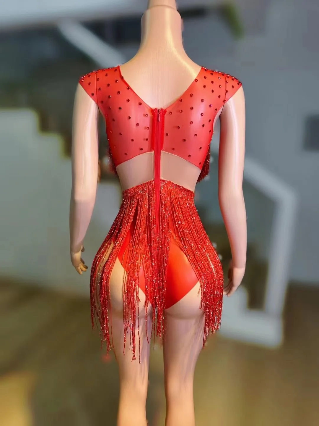 เสื้อผ้าการแสดง เสื้อผ้าวันเกิด แขนกุด กระโปรงสั้นตาข่าย โปร่งใส ชุดปาร์ตี้ไนท์คลับ Shining Stage