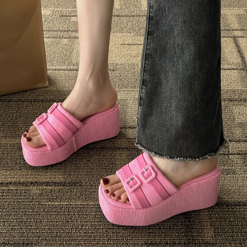 High Heels Slippers Women Fashion Wedges Summer Outside Designer Shoes 2024 New Sandals Female Slides Zapatos Pumps Flip Flops