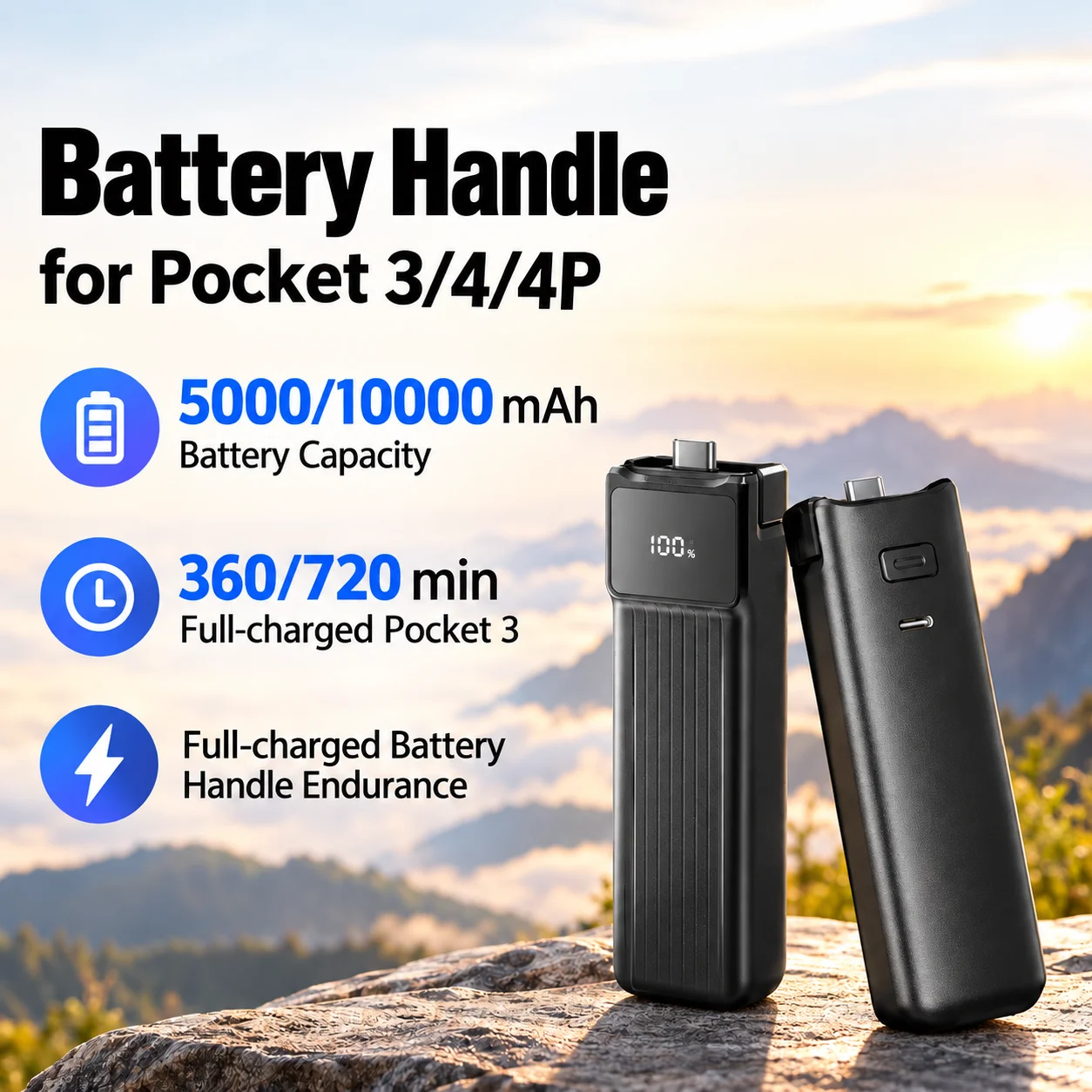 5000/10000mAh Battery Handle, 22.5W PD Fast Charging Portable Replacement Battery Handle Compatible for DJI Osmo Pocket 3/4
