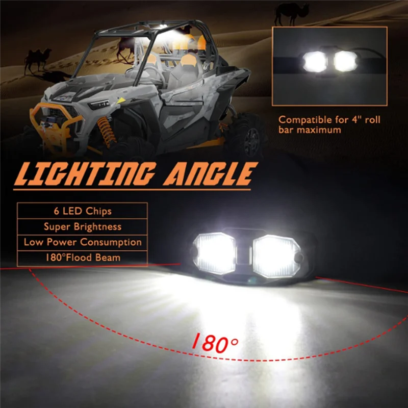 

LED For UTV Dome Light Red White Dual Color Roll Cage Utility Light With Switch For Polaris For RZR For Can-Am 4WD