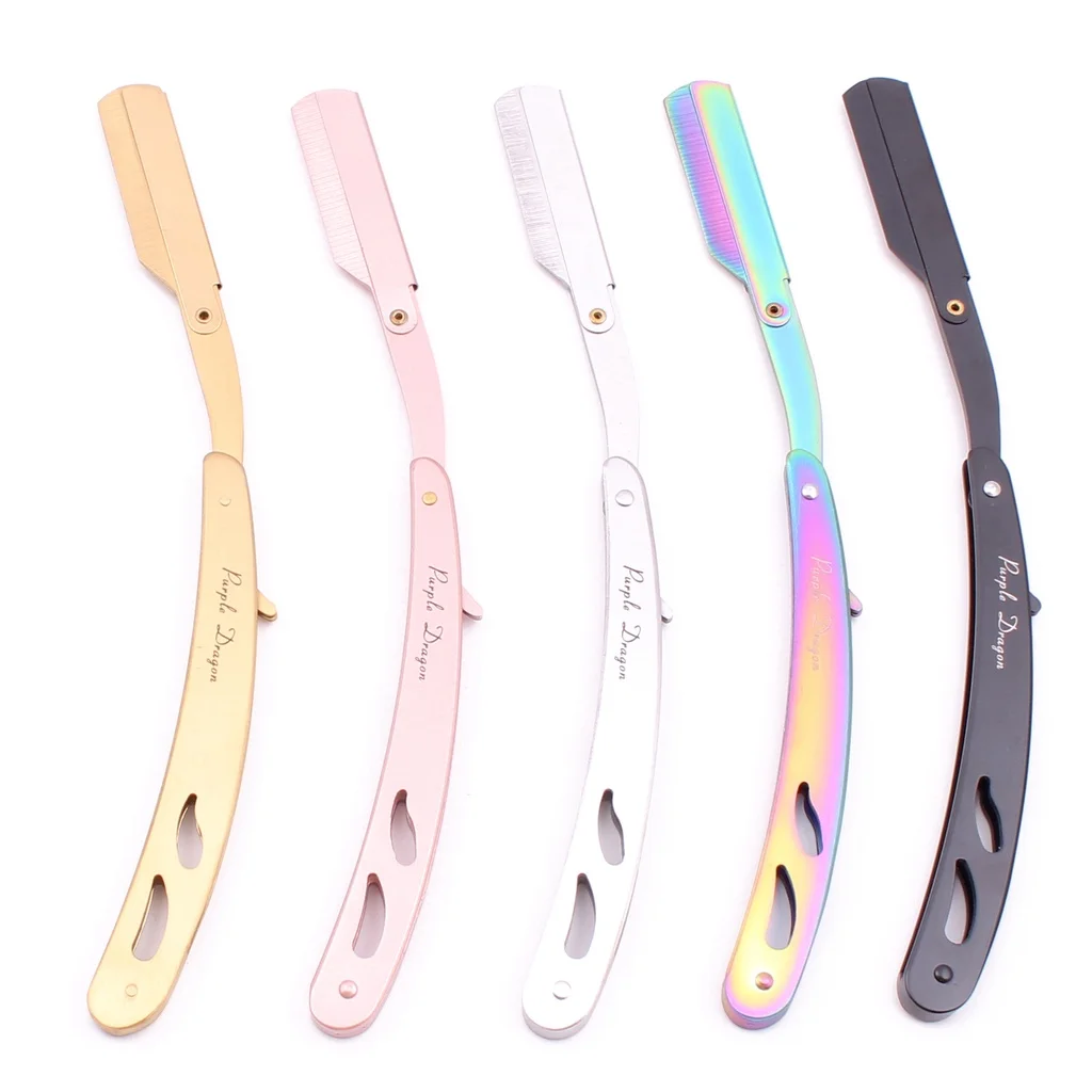 Maquinilla de afeitar Manual de barbero para hombre, cortador de barba plegable, cuchillas reemplazables, afeitadora, herramienta de barbería, 5