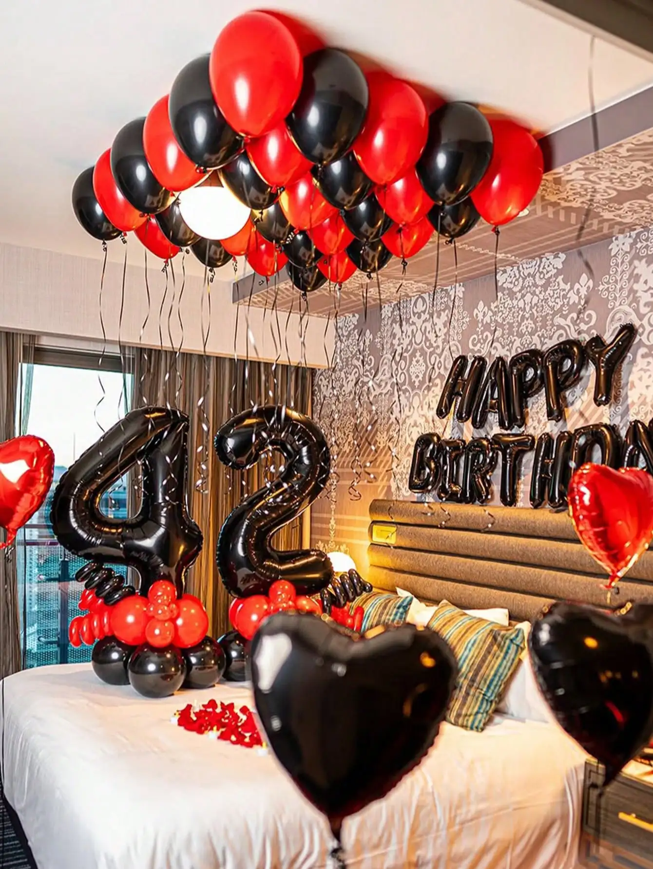 53-Piece Red and Black Balloon Garland Birthday Decoration Set, Including 40inch Black Aluminum Foil Number Balloons, Suitable for 16/18/20/21/22/25/30/35/40Th Birthday Party Decorations, Room Decoration, and Photo Props