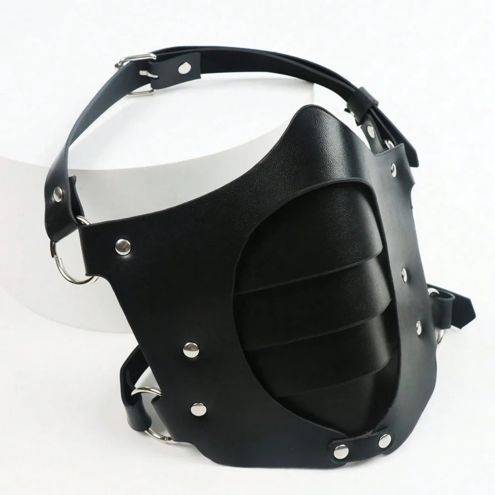 Masque demi-visage Viking médiéval pour Halloween, Cosplay en PU, moto réglable, cyber noir, Anti-poussière, accessoires, accessoires Larp