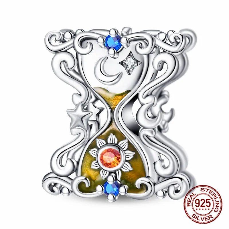 

925 Sterling Silver Hourglass Pendant Bead Inlaid with Zircon Paired with an Original Bracelet DIY Womens Jewelry Gift