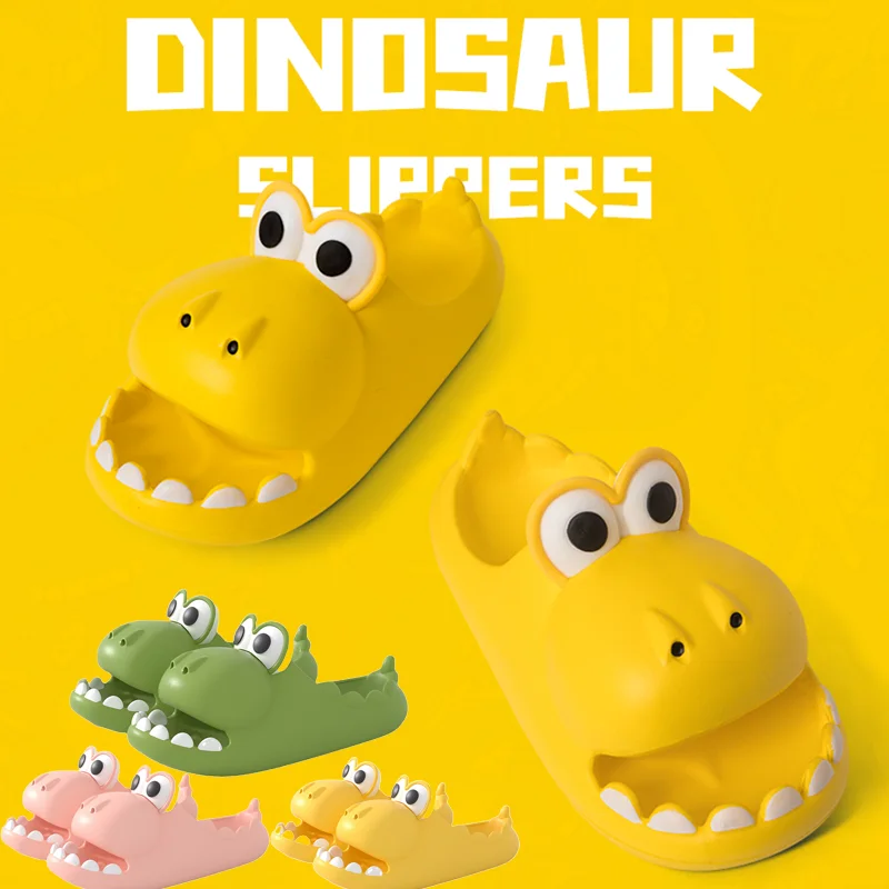 

Cute Dinosaurs Slippers Platform Women Men Indoor Bathroom Anti-slip Couples Summer Shoes Soft EVA Female Male Beach Flip Flops