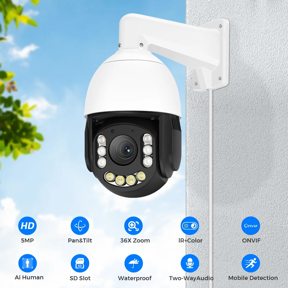 BESDER 5MP PTZ Dome Camera 36X Optical Zoom Pan/Tilt IP Camera Outdoor Home Security Camera CCTV Home Surveilance XMEye CCTV