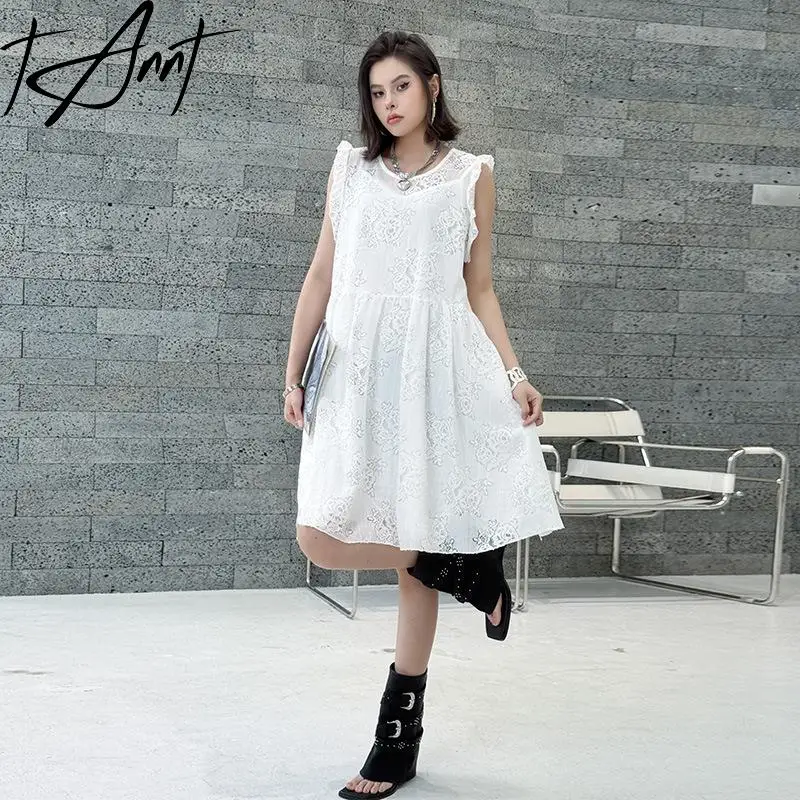 

Tannt Women Dress Sleeveless Lace Patchwork Vintage Fashion Dresses Black White Casual Summer Women Dresses 2025 New