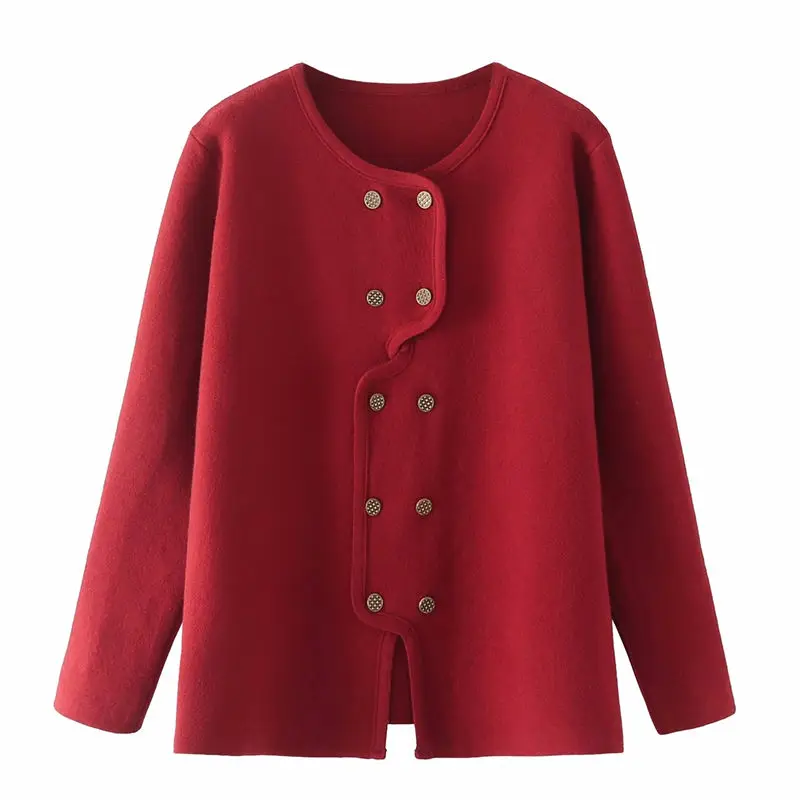 Suéter rojo para mujer, abrigo de primavera y otoño, cárdigan de punto suave de talla grande, chaqueta informal de doble botonadura, Z669, novedad de 2023