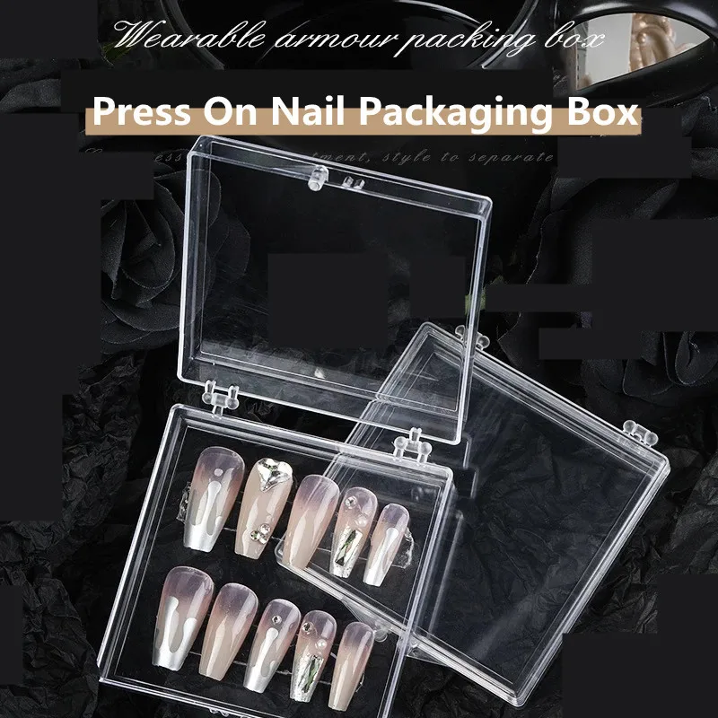 Handmade Nail Wear Storage Box Clear Acrylic Nail Packaging Box Nail Manicure Organizer Case Container Nails Tools Empty Box