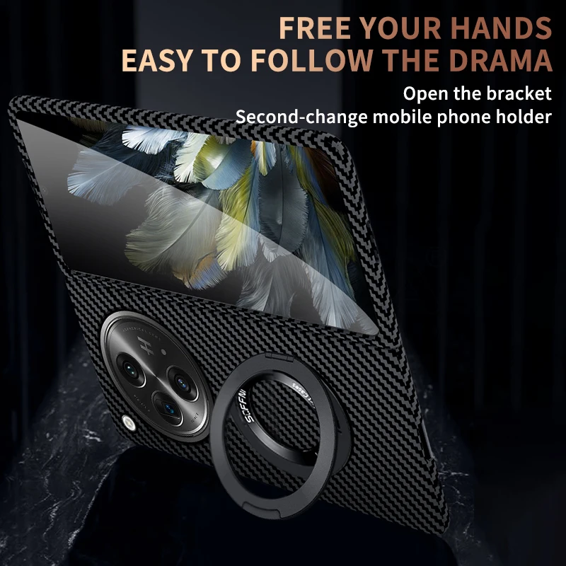 For OnePlus Open Magsafe Case Ultra Thin Matte Carbon Fiber Wireless Charging Magnetic Ring Shockproof Protection Hard Cover