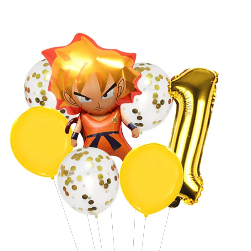 Ramo de Globos con Temática de DBZ, Goku, Vegeta, Shenron, Globos de Mylar con Látex Azul y Naranja para Fiestas de Cumpleaños de Niños, Manga