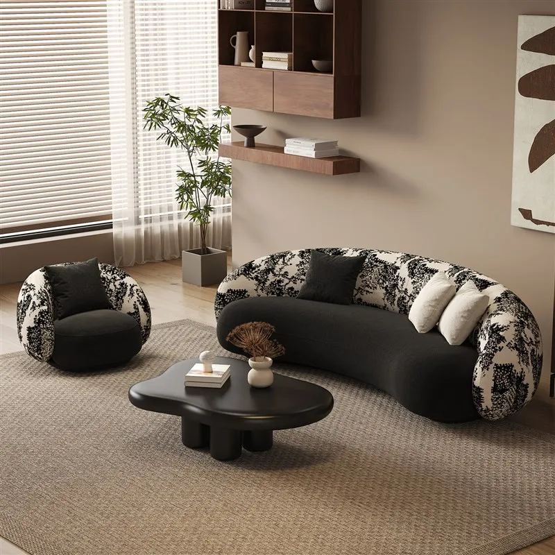 

Vintage style combination sofa suede printed sponge filled small home living room sofa