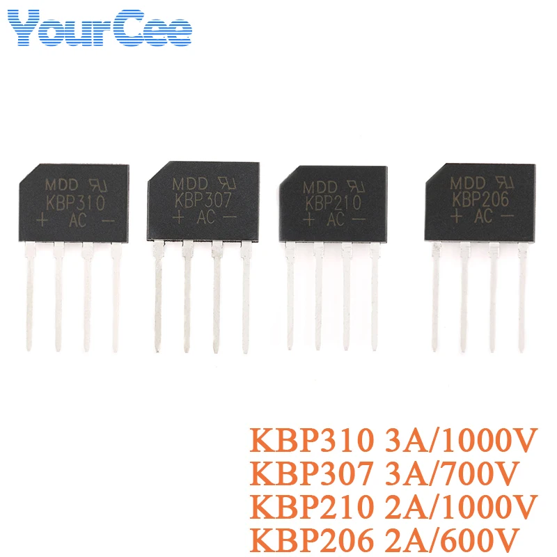 5pcs KBP310 KBP307 KBP210 KBP206 1000V 700V 600V 3A 2A Flat Silicon Bridge Rectifier