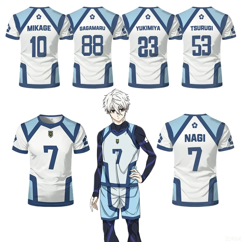 

Men's Round Neck Short Sleeved T-shirt Casual Sports Top Japanese Cartoon Blue Lock Season 2 Football Shirt
