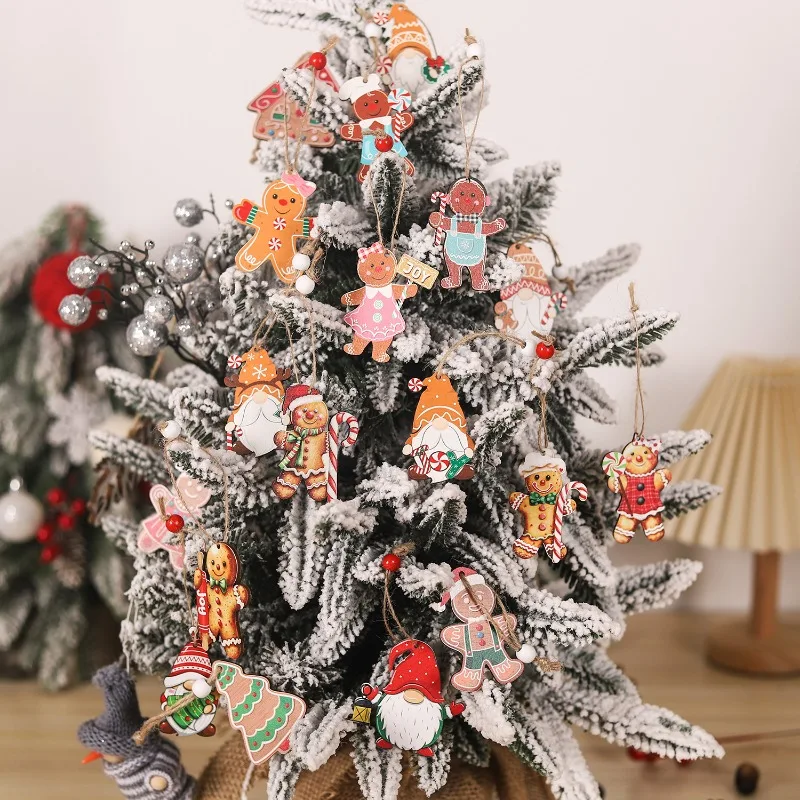 12Pcs Christmas Wooden Ornaments for Tree Farmhouse Gnome Wood Cutouts Tags with Ropes Vintage Winter for Xmas Tree Decor Gifts