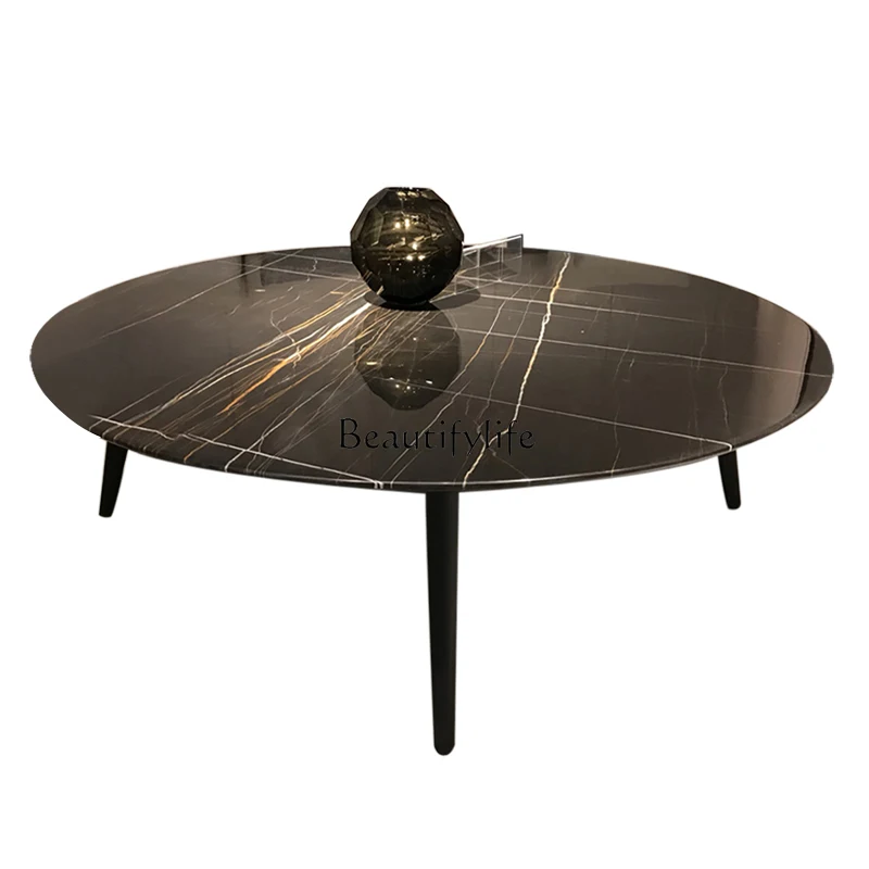 Post-Modern Light Luxury and Simplicity Tea Table Natural Marble Lauren Black Gold Nordic Sofa Table