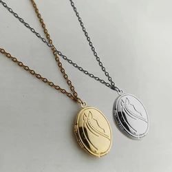 1pc Medium Oval Photo Frame Pendant Engrave Horse Charms Floating Locket Picture Necklace Women Girls Family Memorial Jewelry
