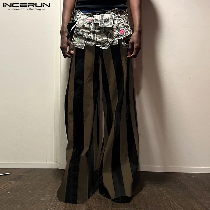 INCERUN 2024 แฟชั่นสไตล์อเมริกันกางเกงผู้ชายลาย Layered Design ยาวกางเกง Casual Clubwear ชายร้อนขาย Pantalons