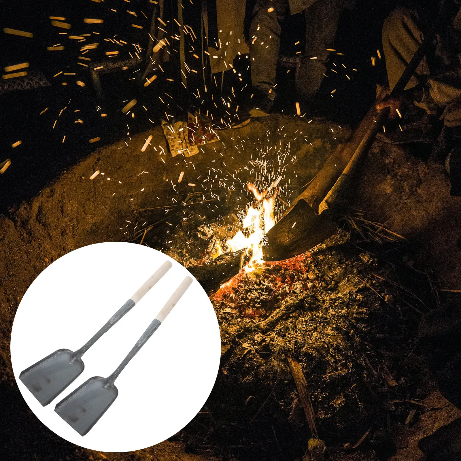 2Pcs Premium Fireplace Shovel Set Heavy Duty Coal Ash Cleaning Shovel Long Wooden Handle for Home Kitchen Bbq Grill Fireplace