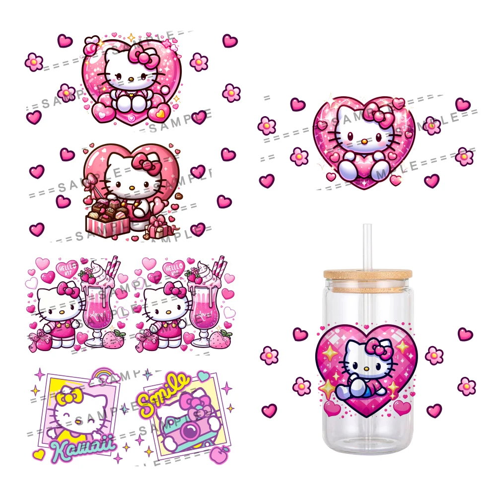 Sanrio Hello Kitty For Libbey 16oz Can Glass 3D Waterproof UV DTF Coffee Can Wrap Libbey Glass Wrap