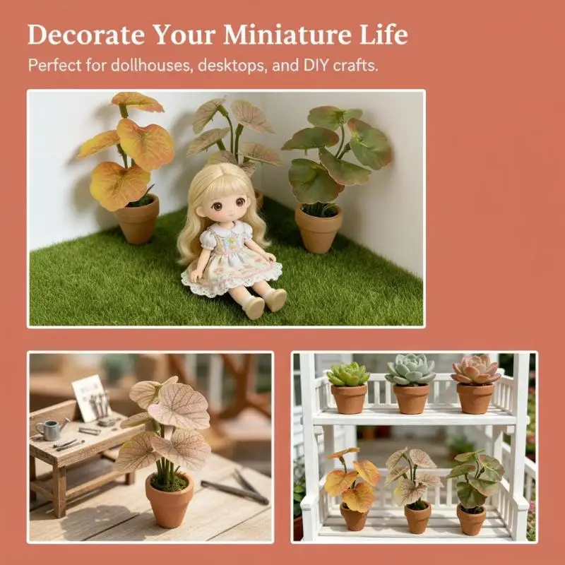 ✰✪Artificial Mini Taro Plant Turtle Back Green Fake Potted Leaf for Dollhouse Home Scene Micro Landscape Decoration