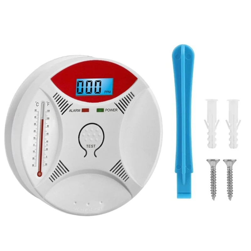 CO & Smokes Detectors Alarm Carbon Monoxide Parlor Room Kitchen Shop Fire Sound Sensors Alert Digital Display