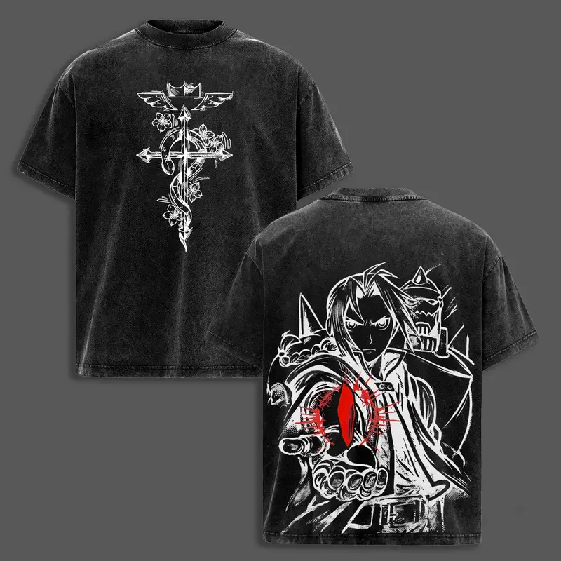 Fullmetal Alchemist Edward Alphonse Elric Anime Printed Tee Men Women Washed Cotton T-shirts Oversized T Shirt Harajuku Tshirt