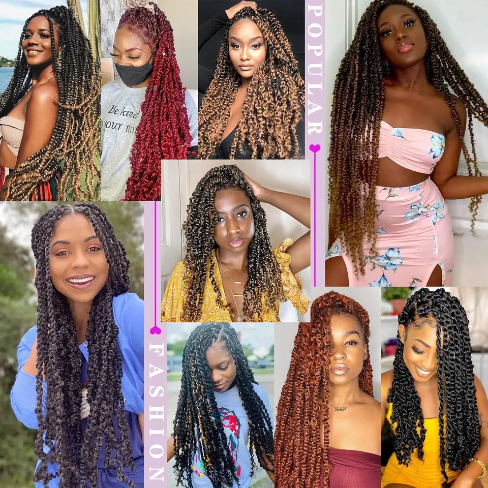 Cabello para crochet Passion Twist de 14/22 pulgadas, paquete de 1/3/7, onda de agua para mujeres negras, extensiones sintéticas largas 6