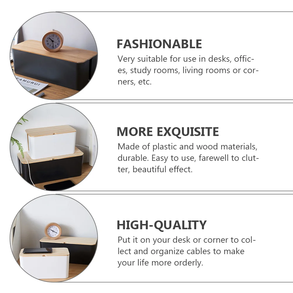 

Cable Storage Box Wood Plastic Material For Desk Organizer Round Holed Socket Storage Case Power Line Manager Charging