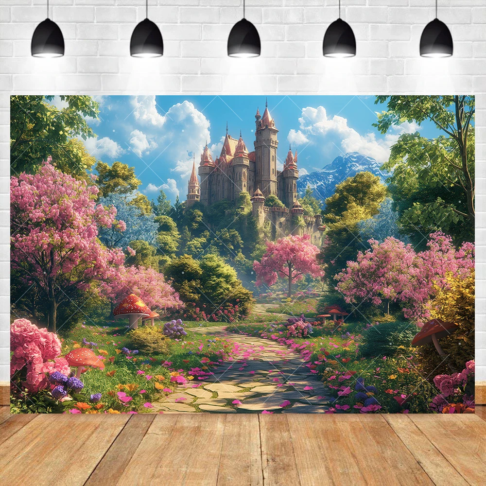 Cartoon Magic Forest Photography Backdrops Fantasy Trees House Castle kids Birthday  Party Cartoon Decoration Background