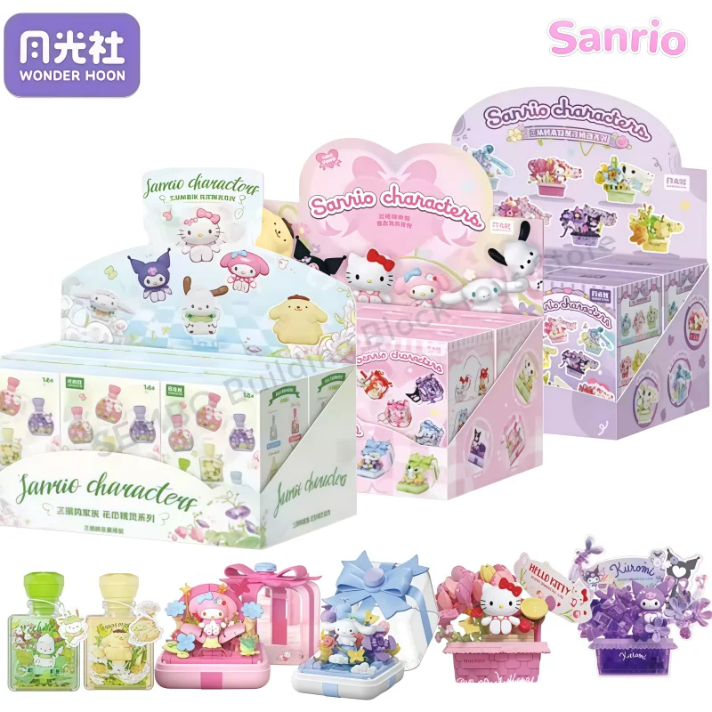 Sanrio Hellokitty Kuromi Pochacco Hobbies Bouquet Box Anime Peripherals Model Bricks Ornaments Toy Blind Box Kid Holiday Gift