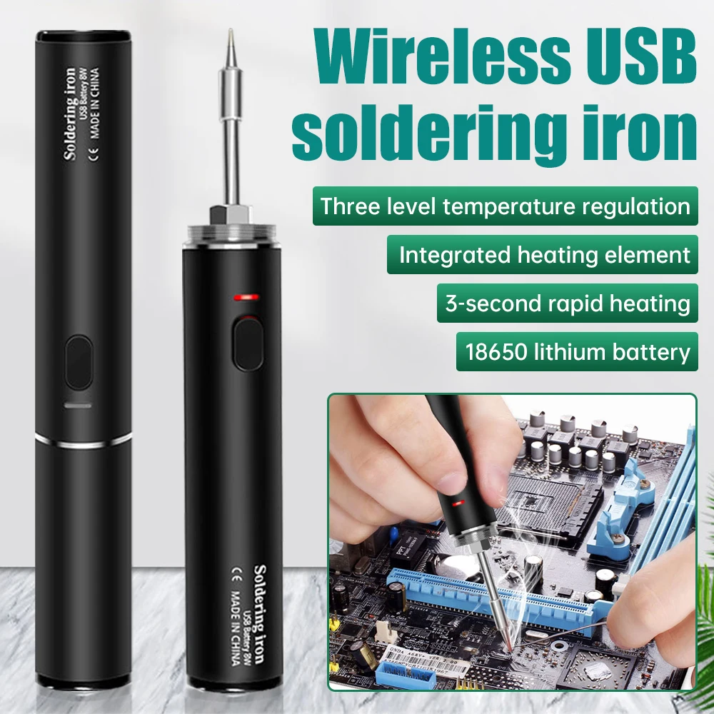 Wireless 5V Soldering Iron Set 18350 Lithium Battery USB Charging DIY Repair Tool Manual Radio Adjustable Temperature