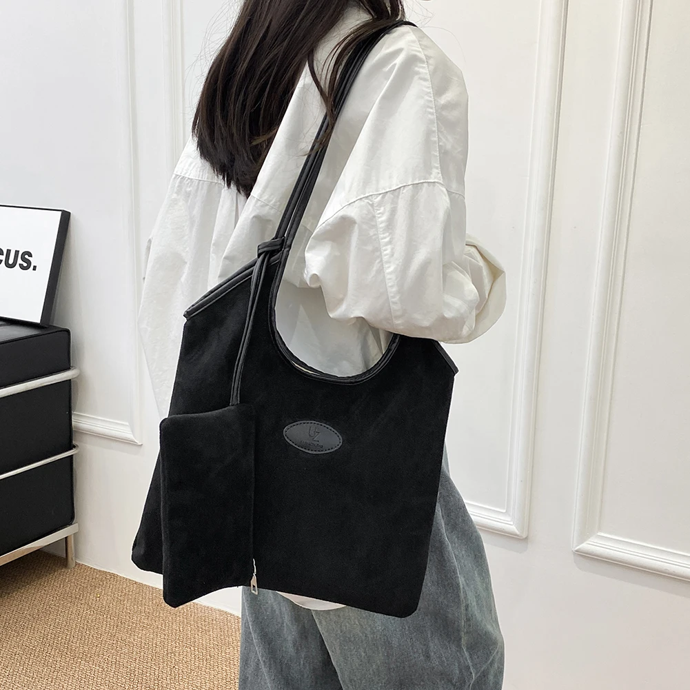 

Women Suede Tote Bag Magnetic Closure Shoulder Bag Slouchy Underarm Bag Solid Color Handbag for Work Travel