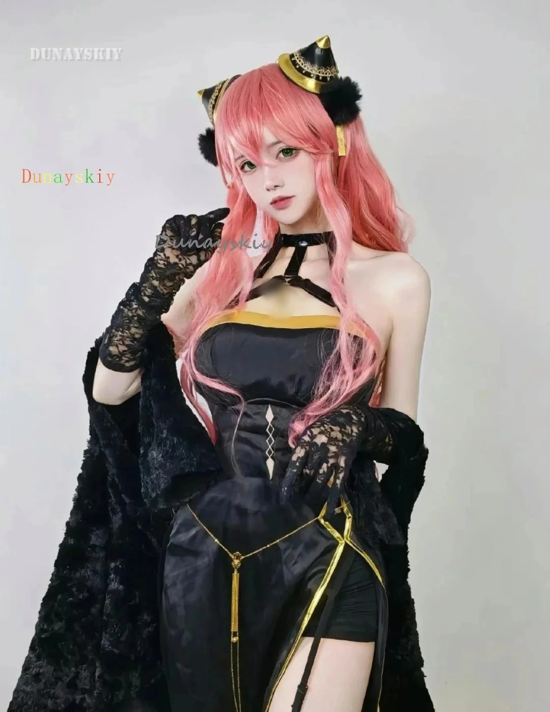 الكبار أنيا فورجر تأثيري حلي فستان أسود مجموعة كاملة الوردي شعر مستعار هالوين عيد الميلاد Coser النساء ملابس للحفلات