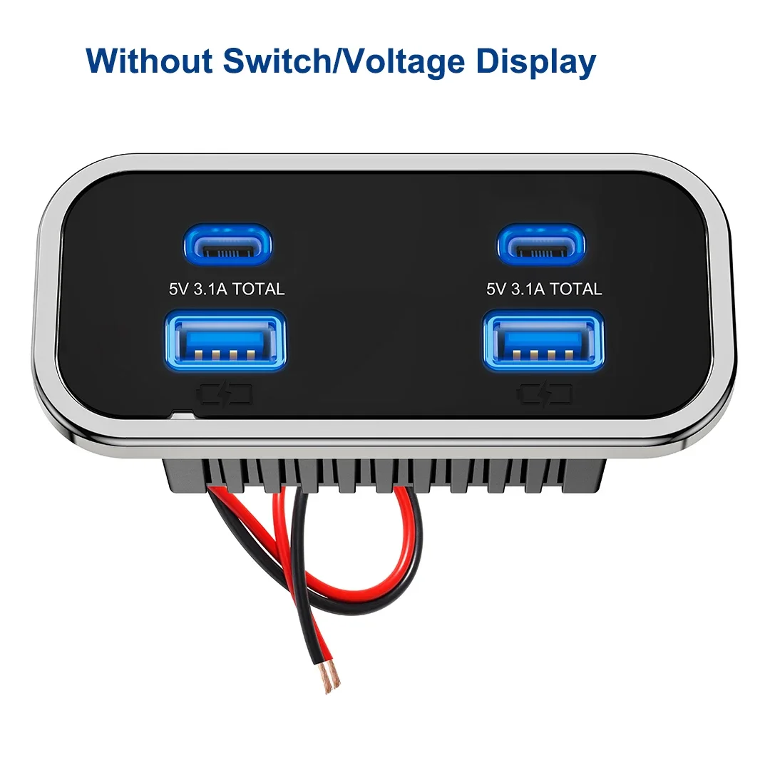 12V-24V 4 Ports Dual USB PD3.0 QC3.0 Steckdose 76W Typ-C Schnellladepanel Wandmontage-Ladeadapter für Marine Bus ATV LKW RV