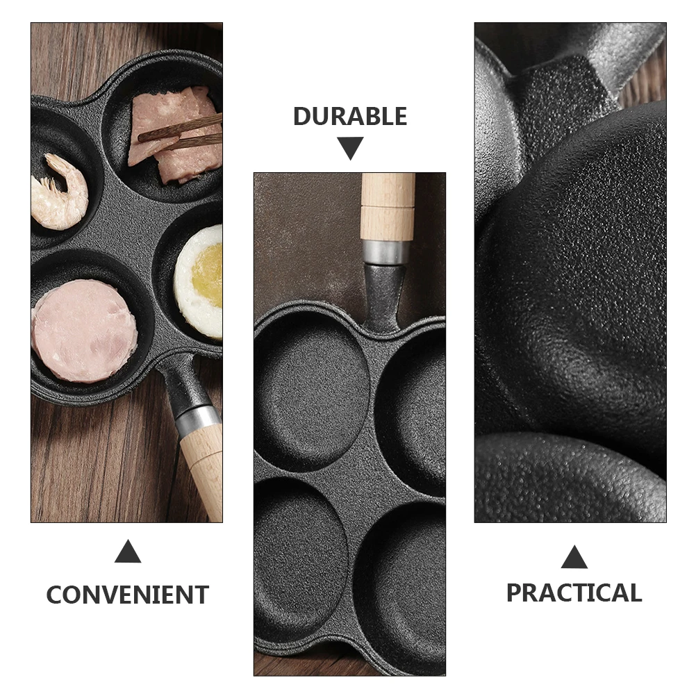 

Non Stick Frying Pan Mold Egg Black Stainless Steel Four Hole Wood H Easy Wash Cook Fun Meals Kids Kitchen Accessory