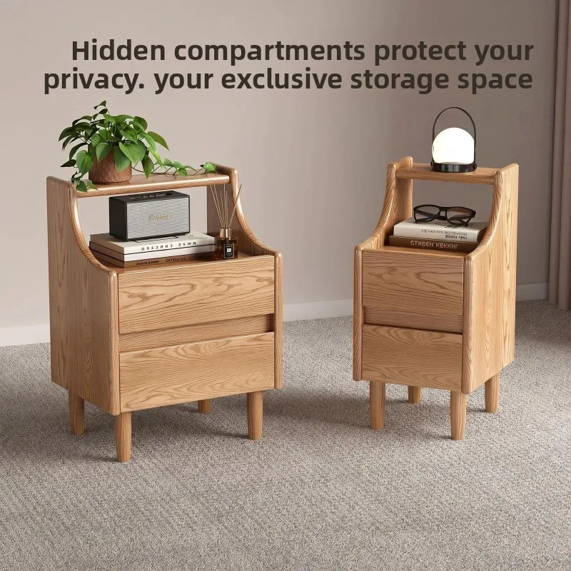 hidden bedside table, Nordic simple style storage cabinet, ash wood bedroom anti-theft and anti-theft gold and silver jewelry