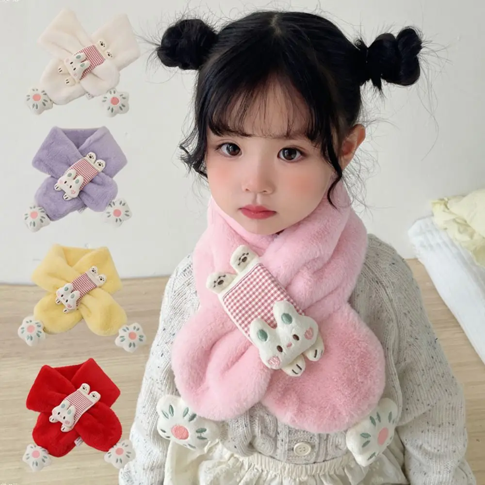 Cute Cartoon Rabbit Children Winter Scarf Windproof Cross Neck Scarf Thick Warm Neckerchiefs Shawl Scarves