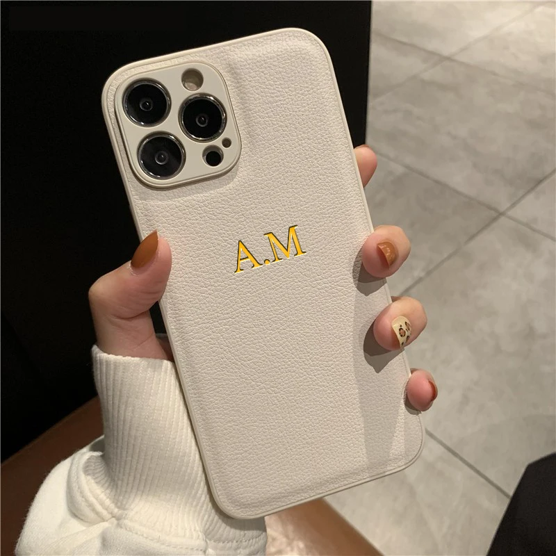 Personalized Phone Case For iPhone 1817 16 15 14 13 12 11 Pro Max Plus Air Luxury PU Leather Customized Initials Name Gift Cover