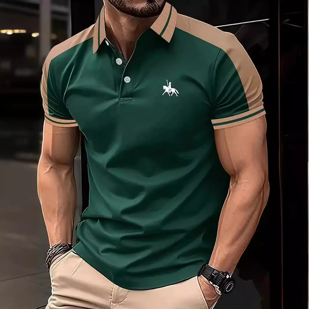 Letni nowy trend w modzie męskiej T-shirt z nadrukiem z klapami Codzienny Casual Męska sportowa koszulka polo z krótkim rękawem Top Hombre Manga