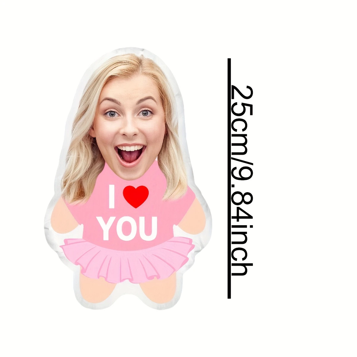 Personalized Cutout Face Small Human Pillow Pink Skirt I Love You Pattern Custom Upload Photo Mini Plush Cushion Lovers