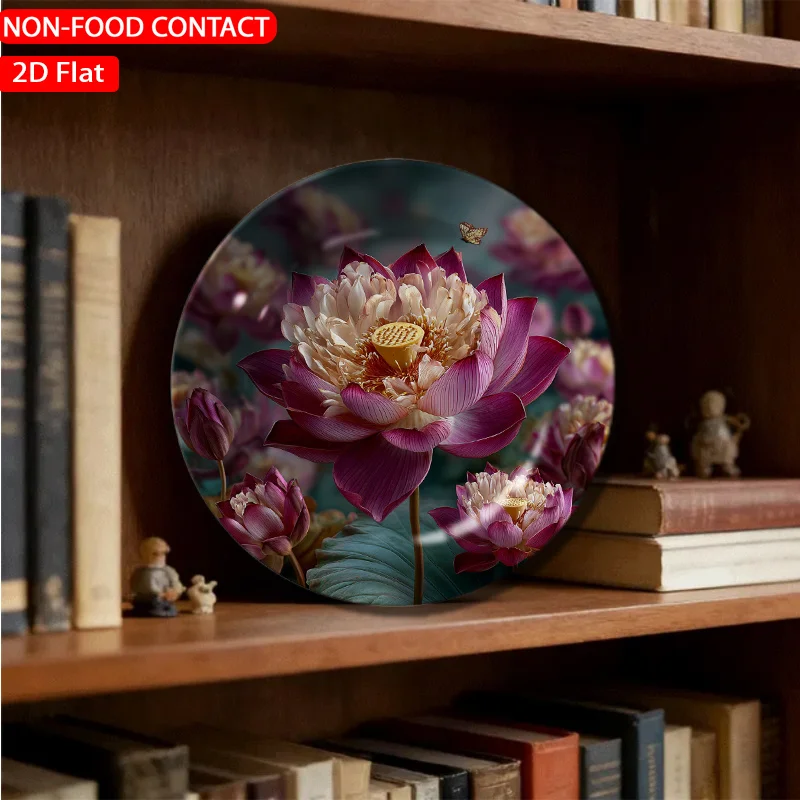 1pc Vintage Pink for Lotus Flower Ceramic Plate - Non-Food Contact Suitable for Home Desk Decor, Elegant Retro Tableware for