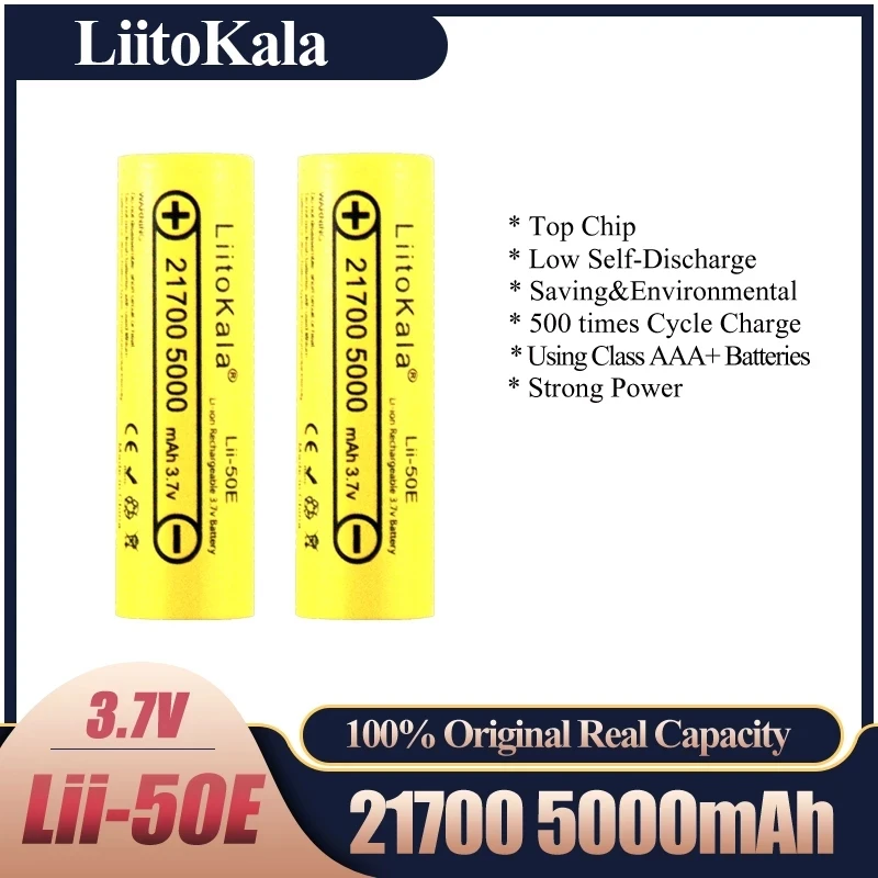 

LiitoKala lii-50E 21700 5000mah Rechargeable Battery 3.7V 5C discharge High Power batteries For High-power Appliances