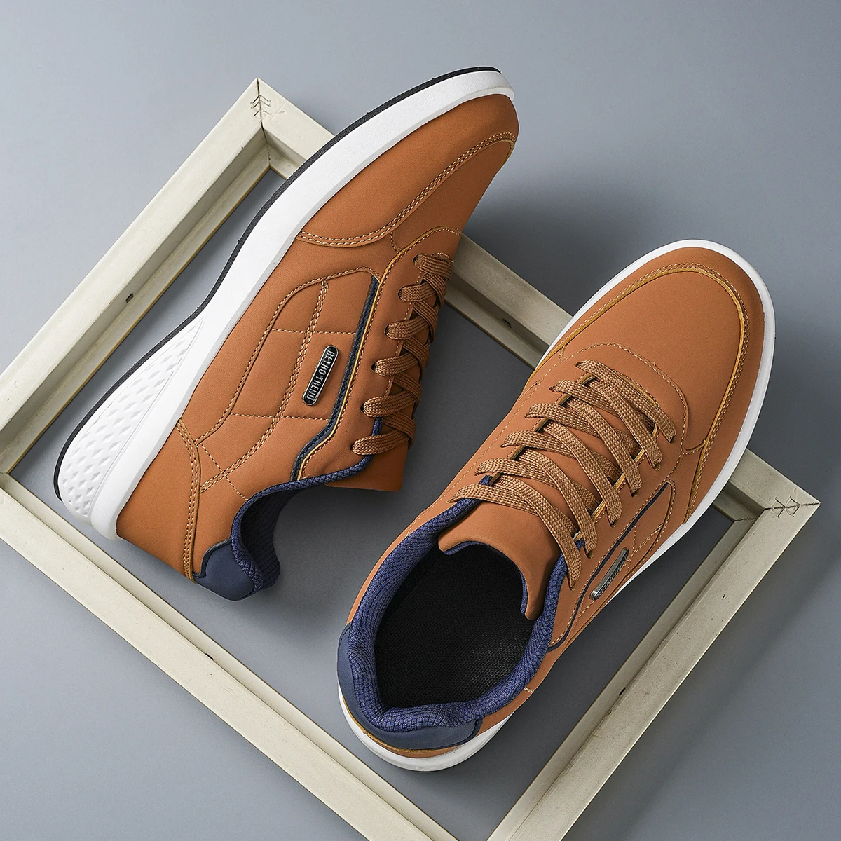 Neue atmungsaktive Lederschuhe für Herren, leichte, bequeme Herren-Sneaker, modische Schnürschuhe, Freizeitschuhe, flache Schuhe, Zapatillas Hombre – Detail 5
