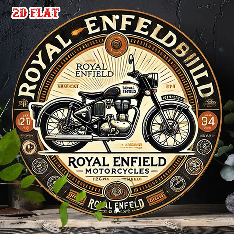 2D flach 1 Stück Royal Enfield Vintage Fahrrad kreisförmiges Holzlogo – Motorradkunst Holzwanddekoration, Zuhause, Garagendekoration – Detail 2