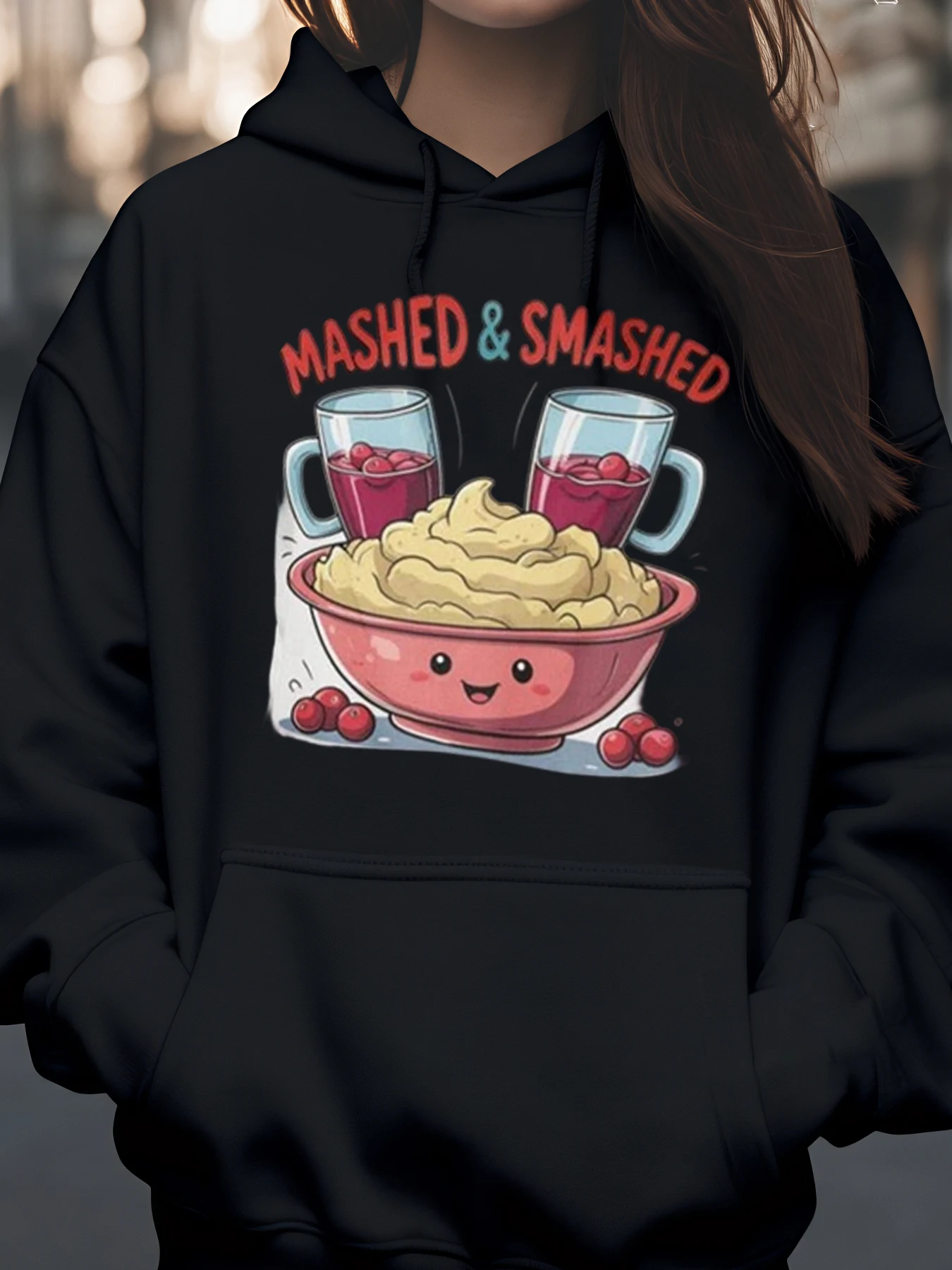 

Толстовка с капюшоном на День Благодарения Mashed & Smashed, повседневная одежда с милым дизайном еды для женщин и девочек